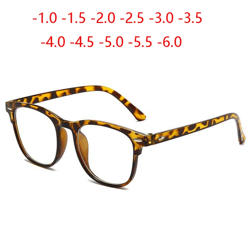 Rivets Square Nearsighted Glasses Finished Women Men Leopard Frame Student Myopes Lunettes 0 -1.0 -1.5 -2.0 -2.5 -3.0 To -6.0