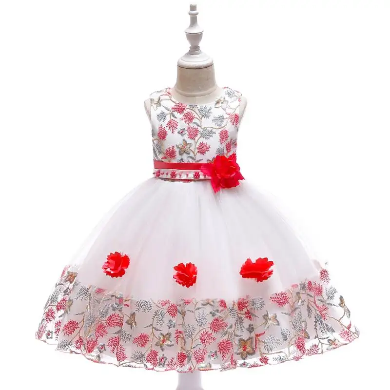 Summer Kids Girl Dress Embroidery Flower Girls Birthday Party Dresses Children Princess Prom Costums Formal Clothes 3 8 Years