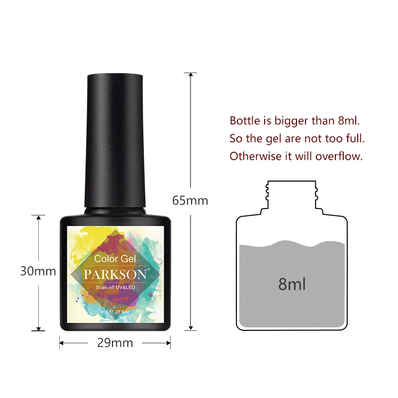 Parkson 8ml unha gel polonês cor glitter lantejoulas efeito fosco gel base de longa duração casaco superior arte do prego manicure semi gel