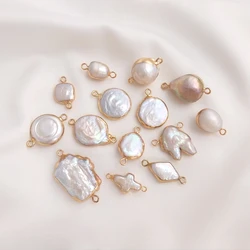 Natural Freshwater Pearl Baroque Shaped Geometry Pearl Charms Connector 1pcs For DIY Handmade Jewelry Making Accessories