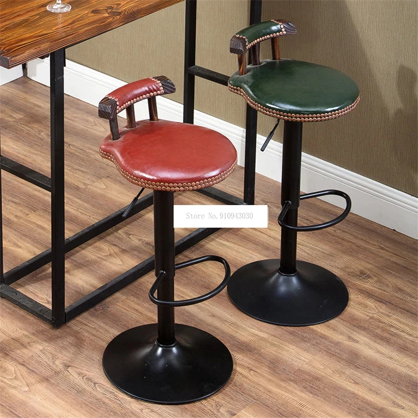 Retro Lifting Swivel Bar Counter Chair Rotating 60-80cm Height Adjustable Bar Chair PU Leather Soft Cushion High Stool Footstool