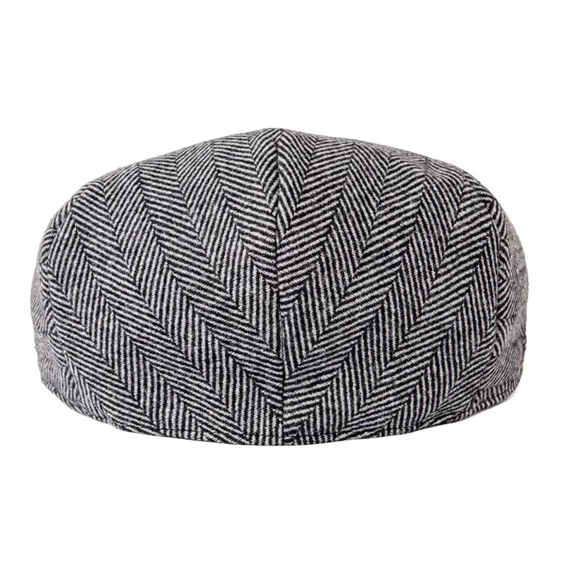 Feinion Summer Hat Autumn Men Cap Wool Blend Flat Caps Large Check Herrinbone Hats 721