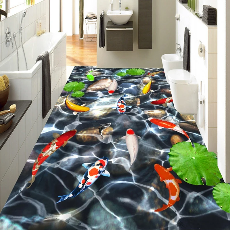 

Custom Any Size 3D Cobblestone Fish Floor Painting Mural Living Room Bedroom Bathroom Kitchen Self-adhesive Waterproof Wallpaper