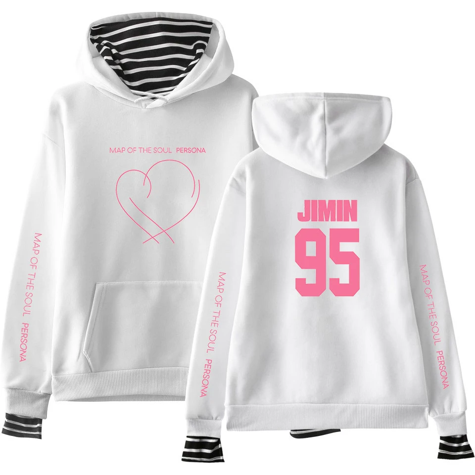 JIMIN J-HOPE JUNG KOOK SUGA New album Map Of The Soul Persona Print Fake Two Pieces Hoodies Women/men Fashion Thin/Fleece Coats