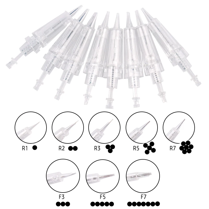 Igła do tatuażu 20 sztuk R1/R2/R3/R5/R7/F3/F5/F7 jednorazowe sterylizowane permanentny makijaż igły bagnetowe porady dla brwi
