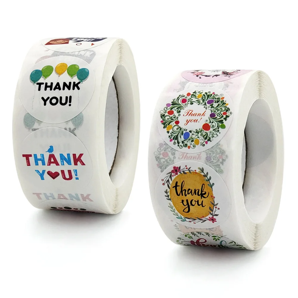 25mm Thank You Stickers Flower Cartoon Stickers For Handmade DIY Gift Packaging Decor Sealing Labels Stationery Supplies