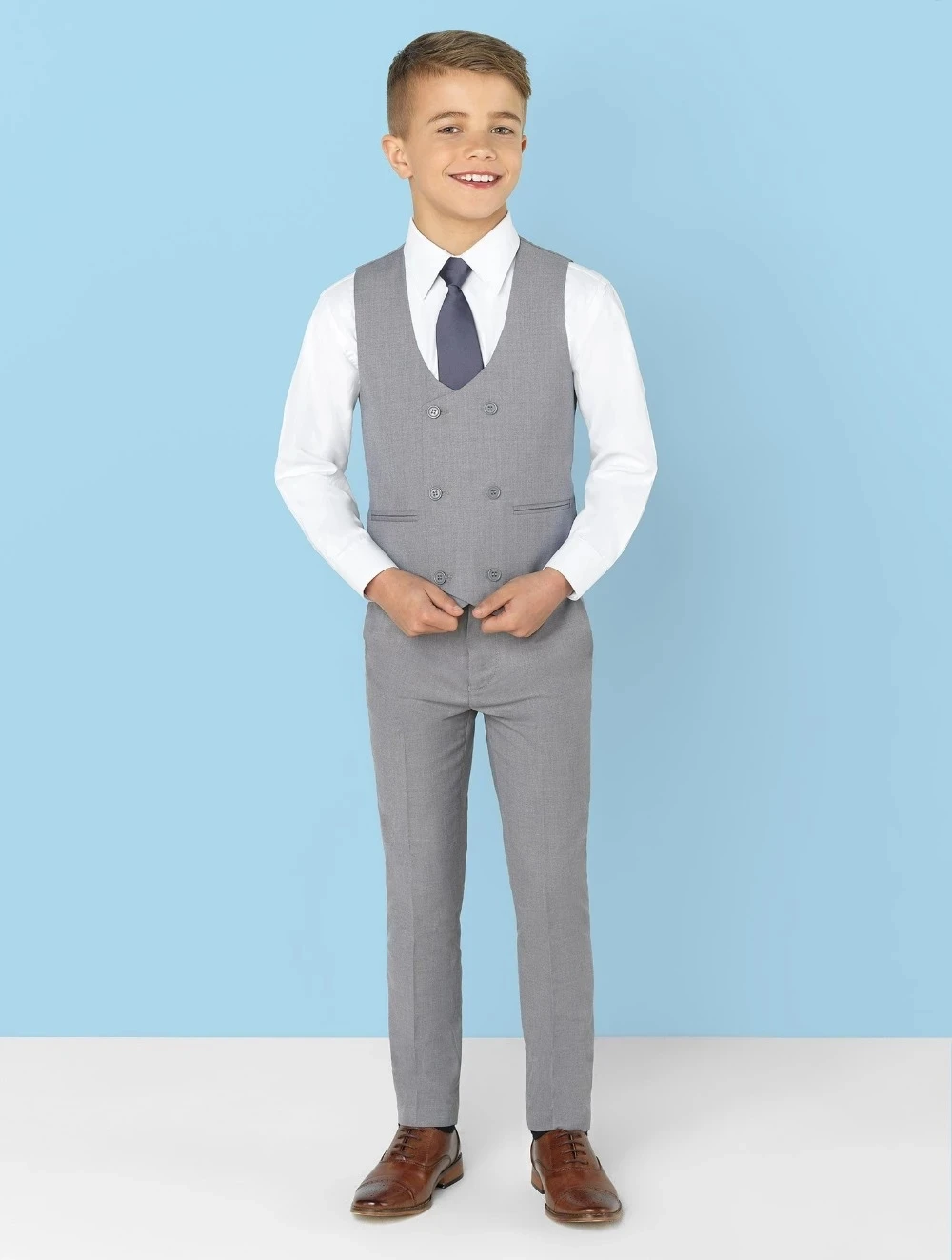 Light Grey Notch Lapel Kids Suit For Wedding Children Groom Wear 3 Pieces Set Boy\'s Formal Prom Suit (Jacket+Pants+Vest)