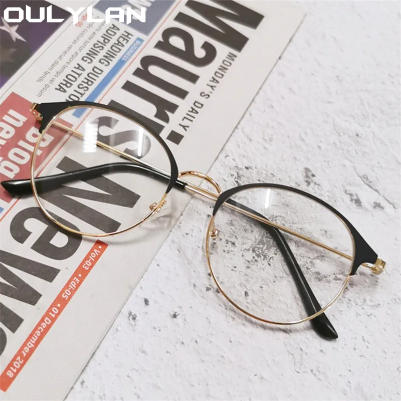 Oulylan Vintage Finished Myopia Glasses Men Metal Business Short-sighted Glasses Women Prescription Eyewear for Sight Minus 1.5