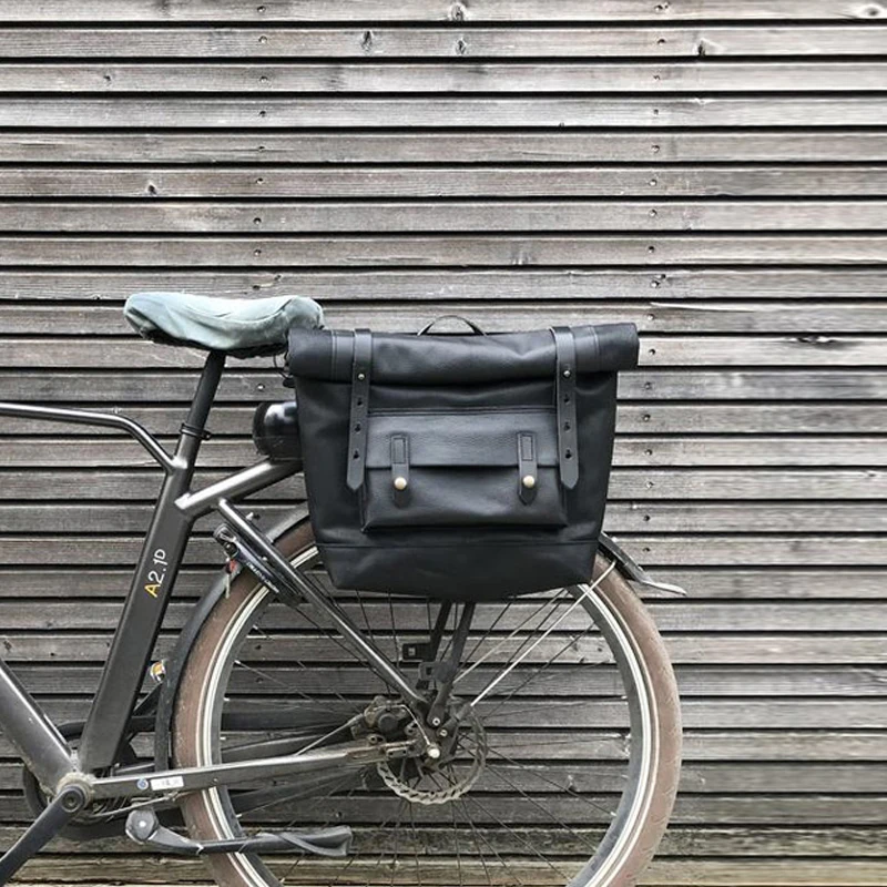 trending vintage waxed canvas multifunctional motorcycle side bag waterproof bike front bag