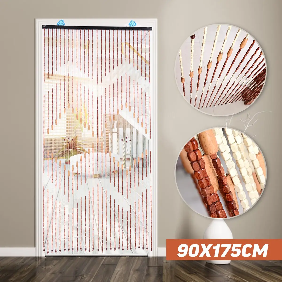 90X175Cm Wooden Bead Curtain  27 Line Handmade Wooden Blinds Fly Screen String Curtains Valance Divider For Porch Room Window