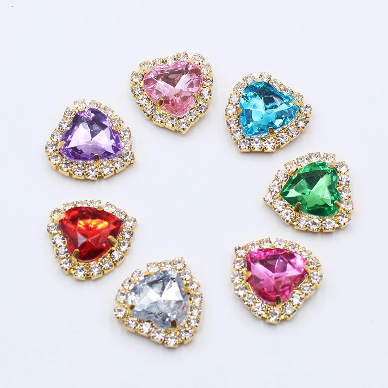 10Pcs/Lot Golden Peach Heart Rhinestone Buttons, Acrylic Embellishment DIY Multi-Color Sewing Decoration Craft Accessories