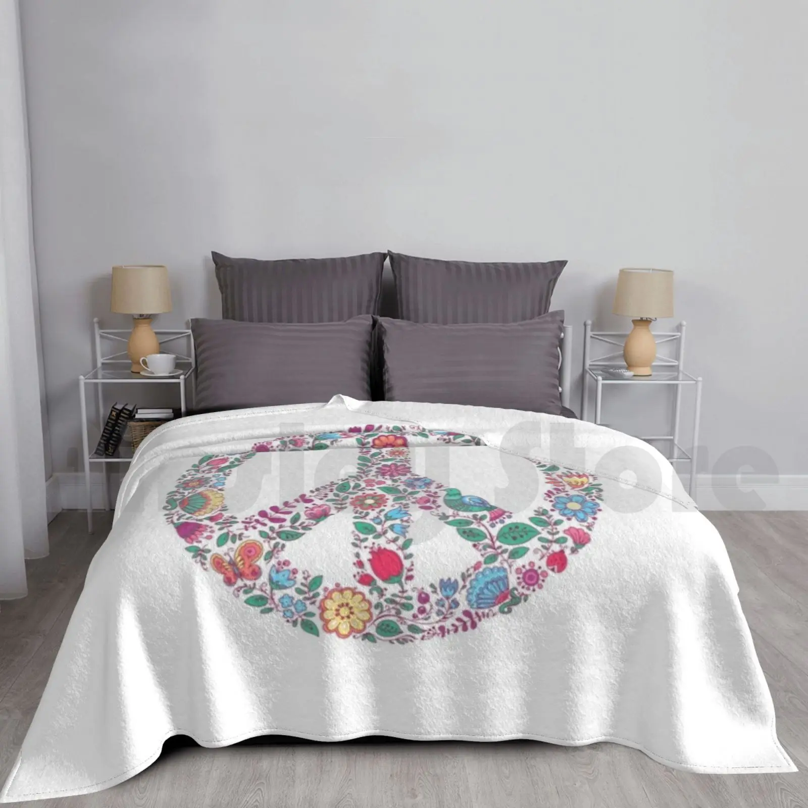 Retro Hippie Flower And Birds 60's Peace Sign Blanket Super Soft Warm Light Thin Peace Justice Flower Cute Pastel Pretty