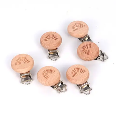 5Pcs 나무 무지개 곰 꽃 카트 심장 모양의 새 코끼리 라운드 스타 클립 무료 DIY 아기 자연 젖꼭지 체인 액세서리