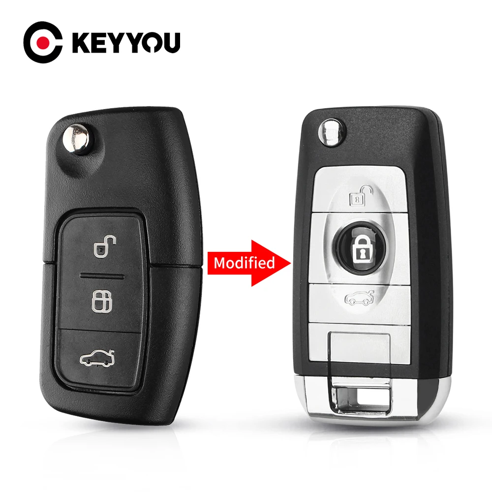 KEYYOU Modified Folding Key Cover Remote Case For Ford Fiesta Focus 2 Ecosport Kuga Escape 3 Button Flip Car Key Fob HU101 Blade