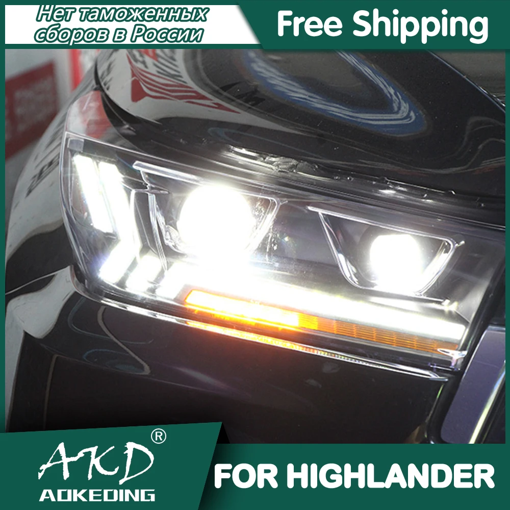 

For Toyota Highlander Head Lamp 2018-2022 Car Accessory Fog Lights Day Running Light DRL H7 LED Bi Xenon Bulb Headlights