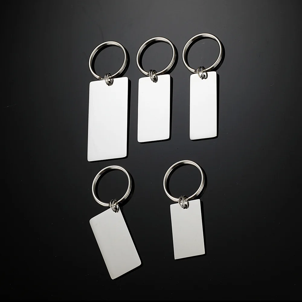 

100% Stainless Steel Rectangle Charm Keychain Blank For Engrave Metal Rectangle Tag Key Chain Mirror Polished Wholesale 10pcs