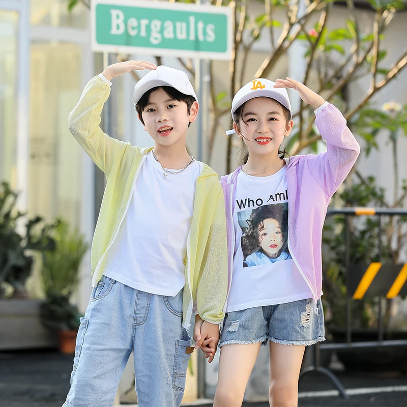 Fashion Children Girls Boys Clothes Cool Toddler Kids Coat Summer Sunscreen Thin Jackets Printing Hooded Outerwear Zipper Coats