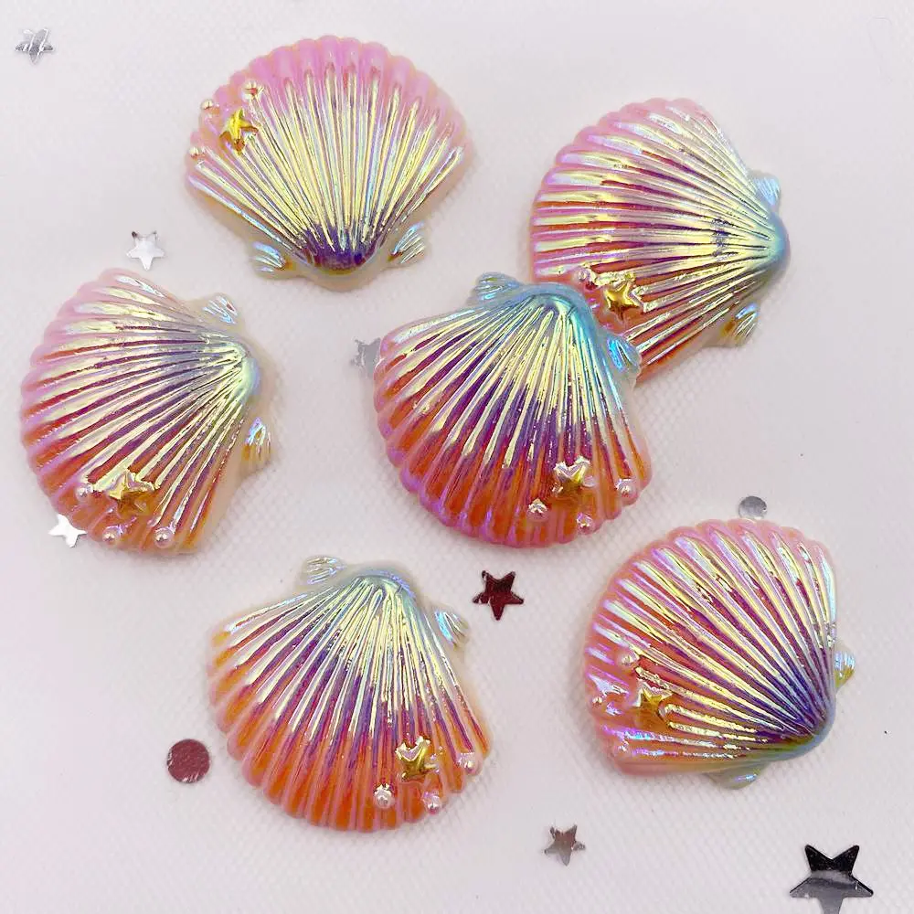 8PCS AB Resin Bling Colorful Star 3D Big Shell Flatback Rhinestone Appliques Ornament DIY Wedding Scrapbook Craft G76