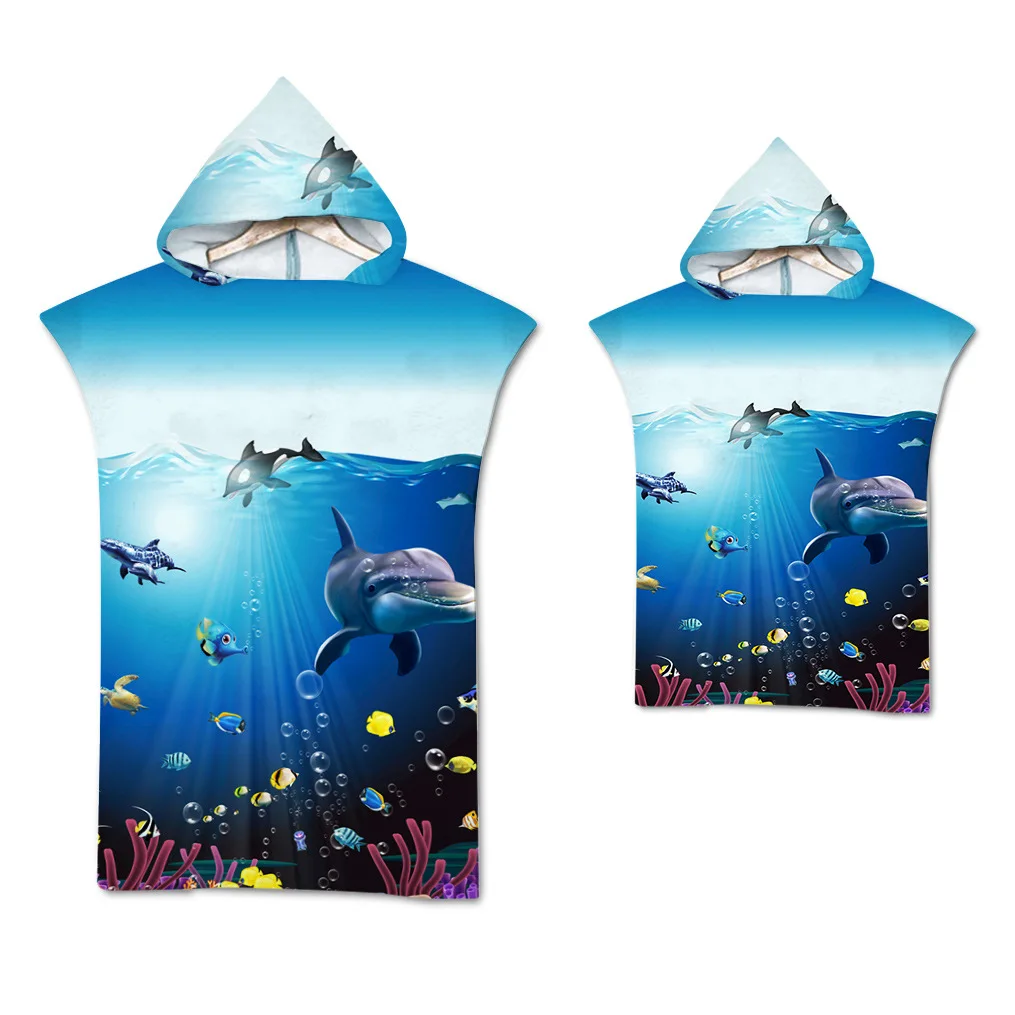 Onderwaterwereld Haai Microfiber Strandlaken Sneldrogende Badhanddoek Aanpasbare Volwassen Kinderen Veranderende Badjas Surf Poncho