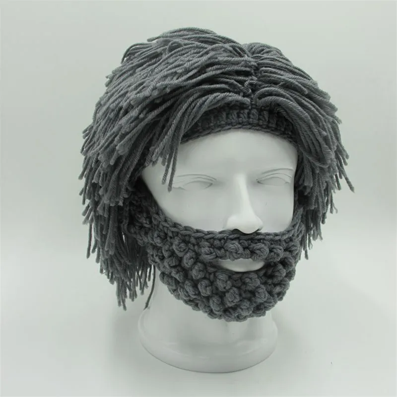 

Wig Beard Knitted Hats Hobo Mad Scientist Hip Hop Handmade Knit Warm Winter Caps For Men Women Ski Halloween Gifts Funny Party