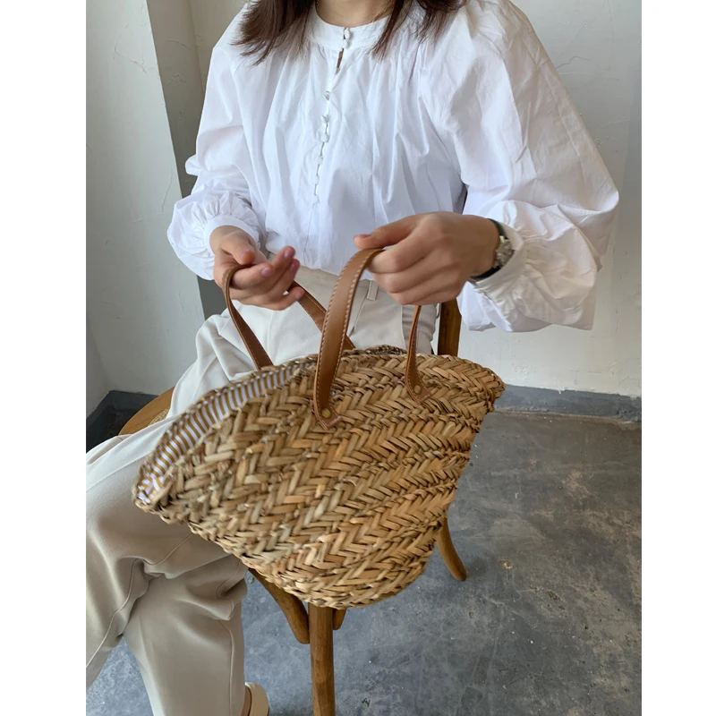 Casual Straw Women Shoulder Bags Woven Handbag Handmade Summer Beach Travel Tote Fashion Exquisite Shopping Bags For Women 2021