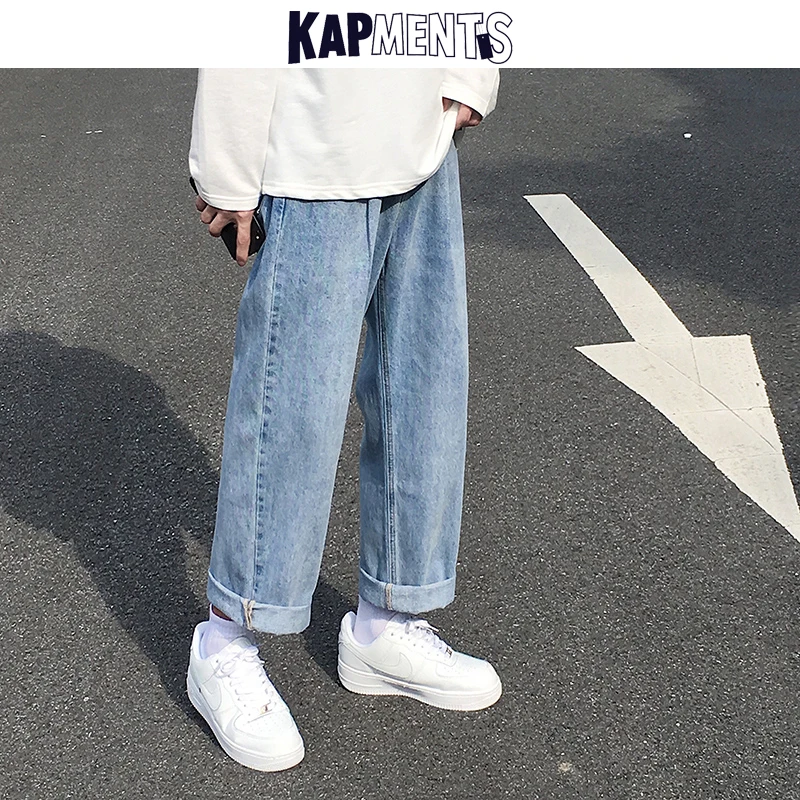 KAPMENTS Japanese Streetwear Straight Jeans Pants For Men 2023 Mens Harajuku Blue Denim Pants Male Korean Fashions Baggy Jeans