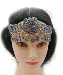 Bohemia Coin Bead Head Chain Headdress Colorful Beads Hair Accessories Gypsy Tribal Ethnic Turkish Egypt India Jewelry Gift