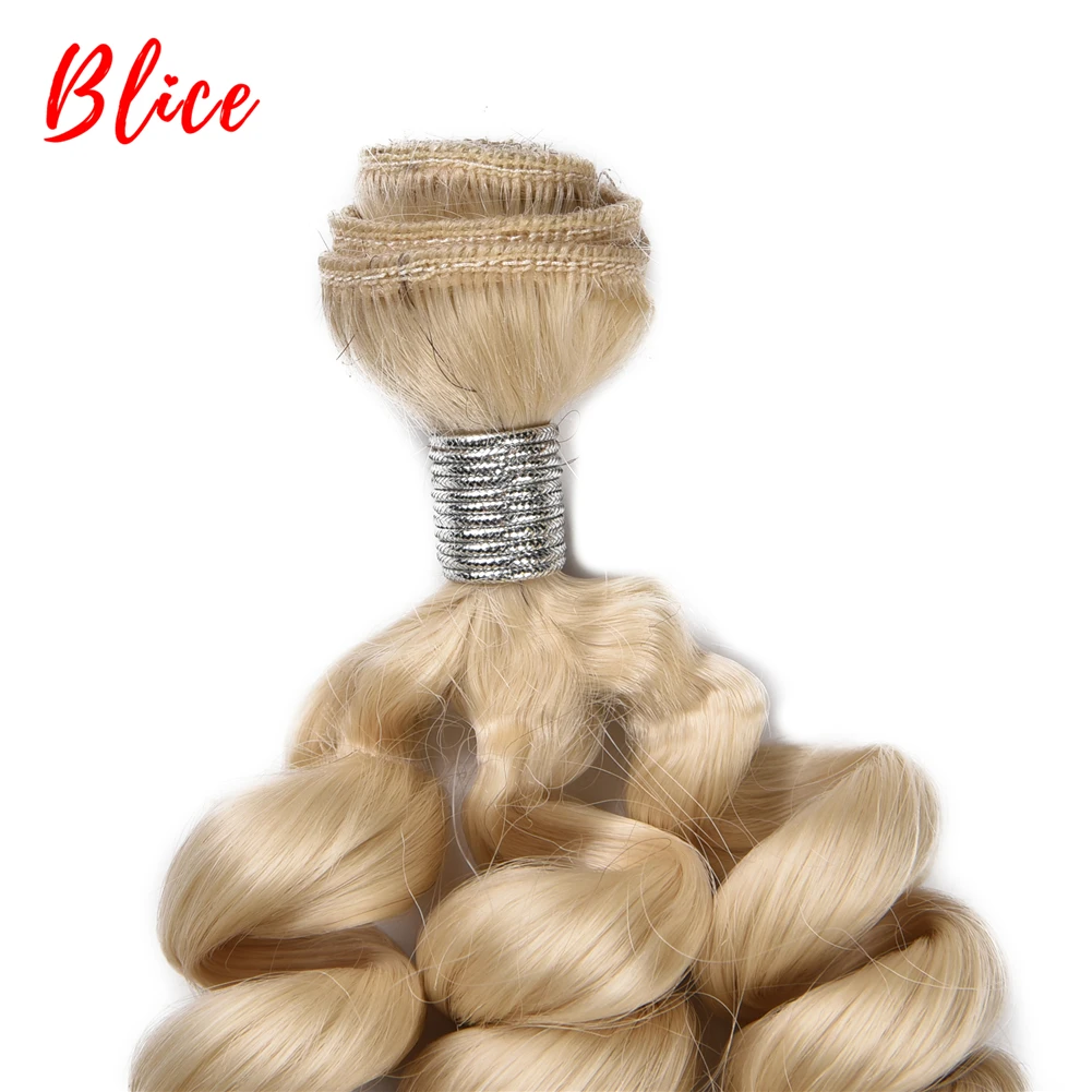 Blice 1pcs/Lot Synthetic Bouncy Curly Weaving With Double Weft Hair Extensions #613 Blonde Brown Hair Bundles For Women