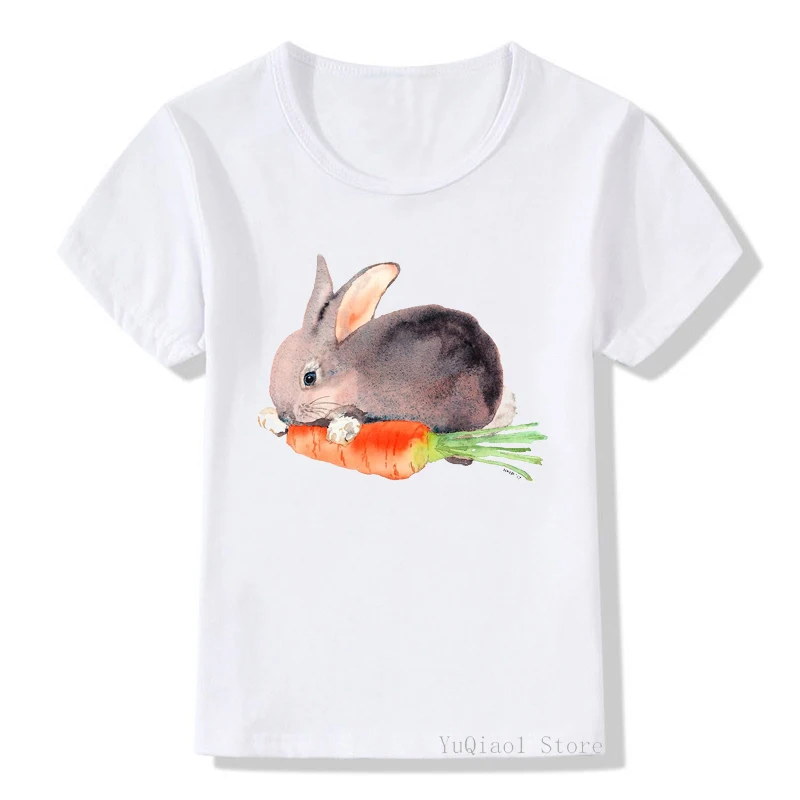 

Забавные акварельные футболки с принтом кролика, топы для маленьких принцесс, футболки для девочек 3-14 лет, летняя повседневная детская футболка для девочек
