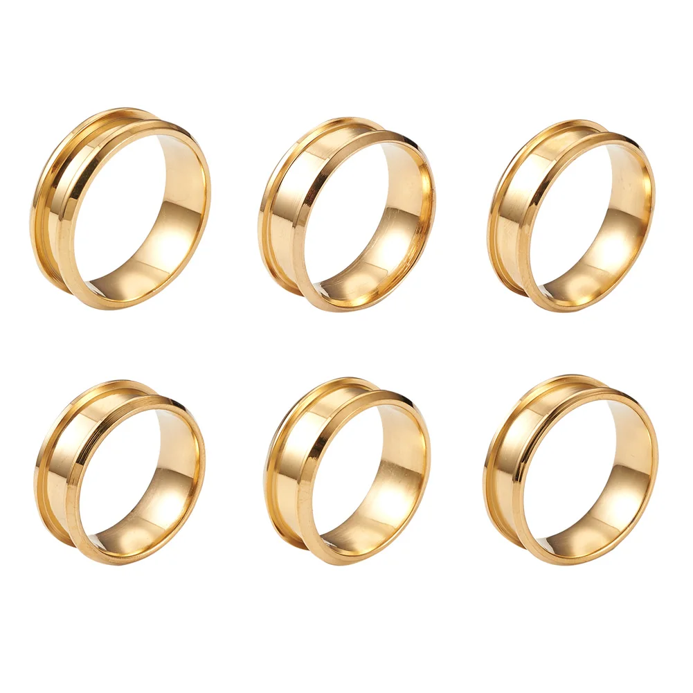 6Pcs/box 6 Sizes Stainless Steel Grooved Finger Ring Settings Ring Core Blank for Inlay Ring Jewelry Making Accessories