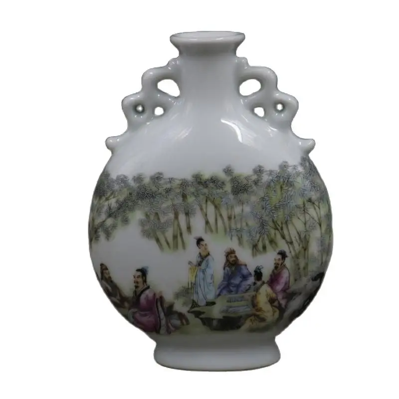 Chinese Old Porcelain Pastel Vase Characters Flat Bottle