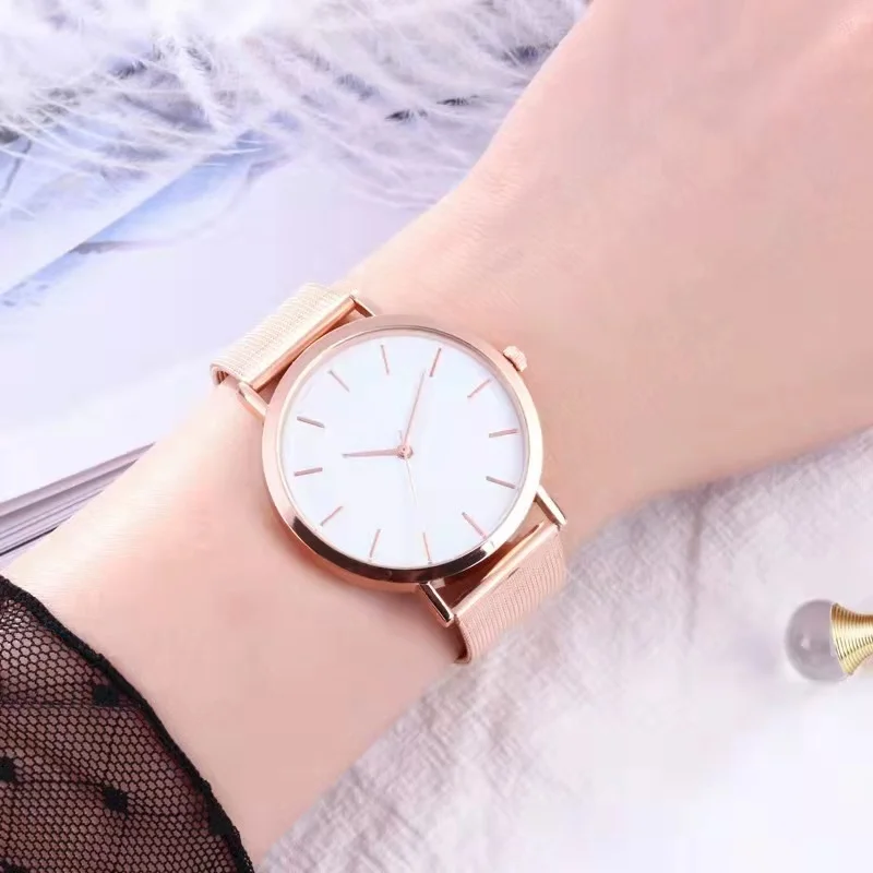 Fashion casual high quality men rose gold mesh steel band men quartz watch men business luminous sports clock retro simplicity