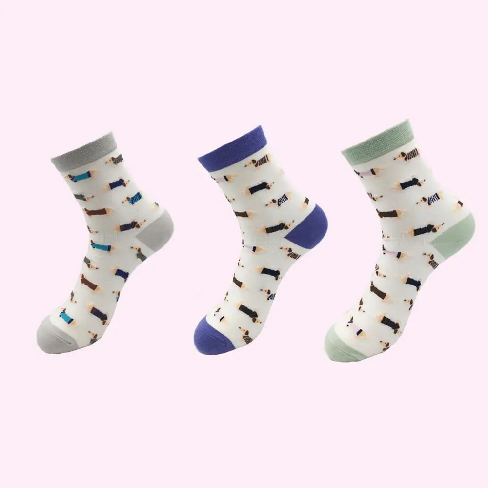 3 pairs Animal Women Socks Colorful Cute Sausage Dog Cotton Cartoon Couple lady Girl Spring Summer Socks Zoo