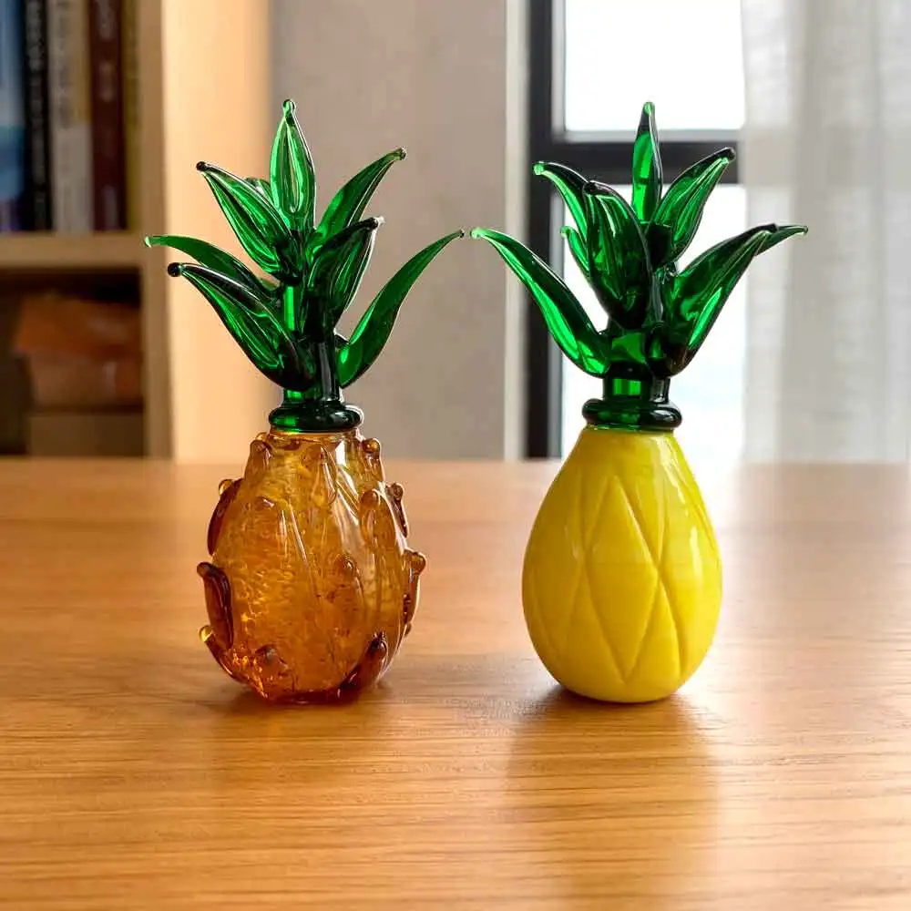 Crystal Glass Pineapple Figurine Handmade Fruit Statue Cute Little Artwork Hand Blown Miniatures Home Table Decor Kids Gift