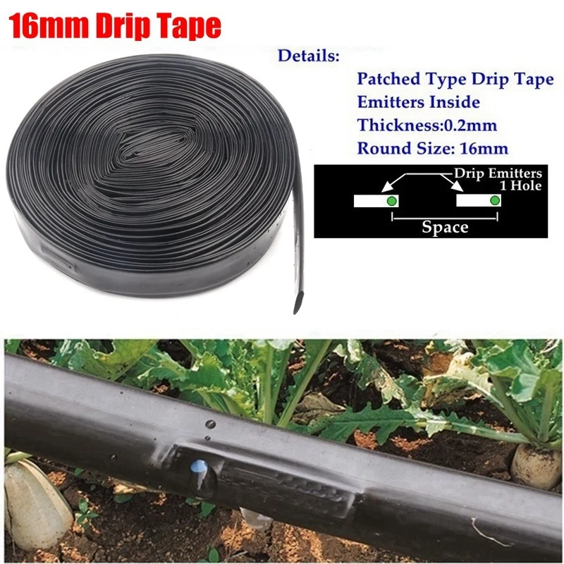 25m 16mm*0.2mm Space 10~40cm Patched Type Rain Irrigation Hose Drip Tape Farm Greenhouse Under Film Micro Drip Irrigation Tape