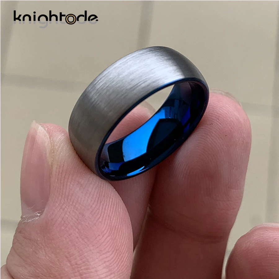 6mm 8mm Tungsten Carbide Wedding Band Blue Inner Circle For Fashion Men Women Engagement Ring Dome Brushed Finish Comfort Fit