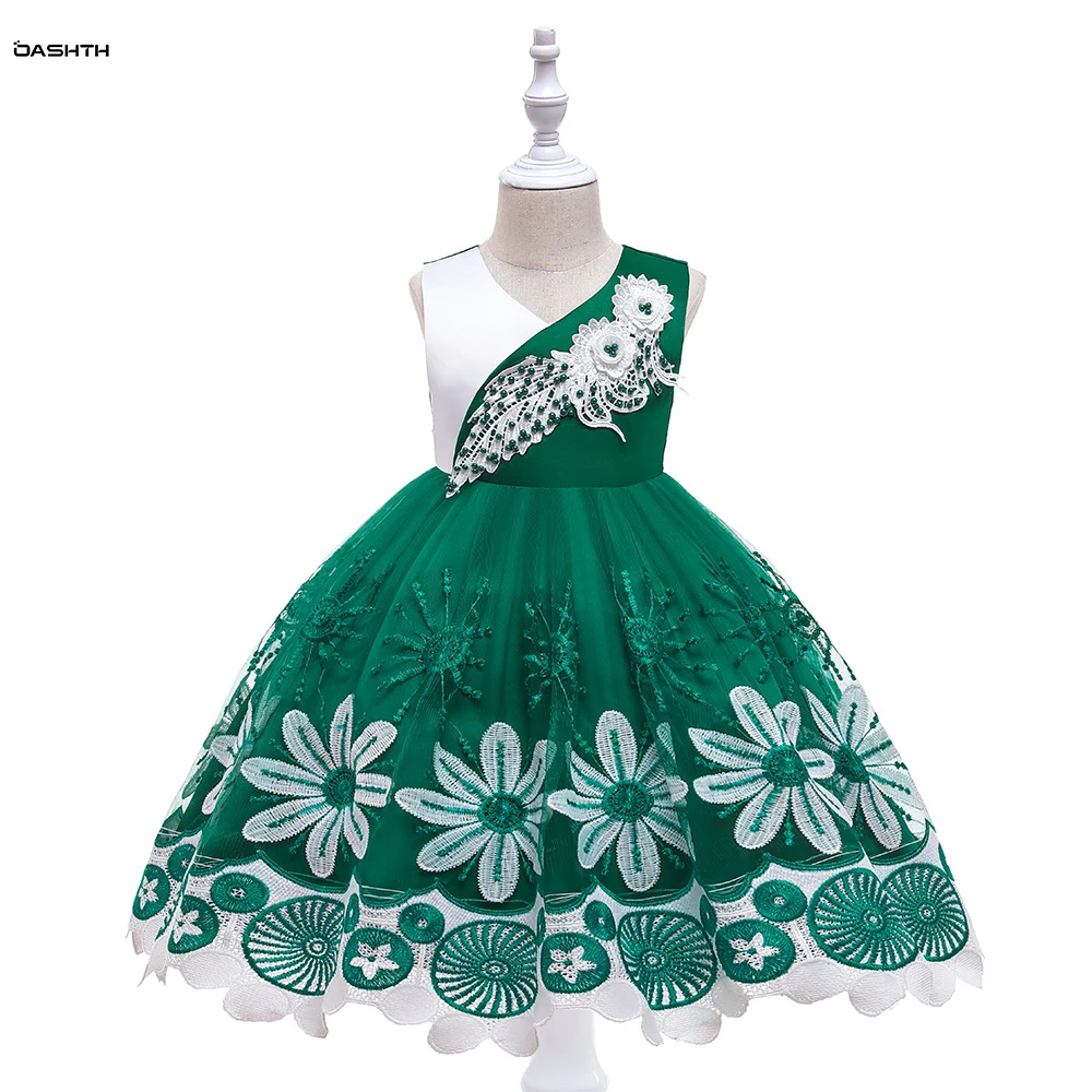 

OASHTH Children's clothing new girls dress pearl flower embroidery birthday party evening dress