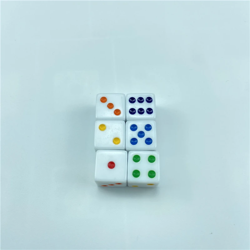 16mm 10pcs White 6 Color Points Dice Set Right Angle Square Corner Acrylic Vertical Angle D6 RPG Dice Teaching Boardgame