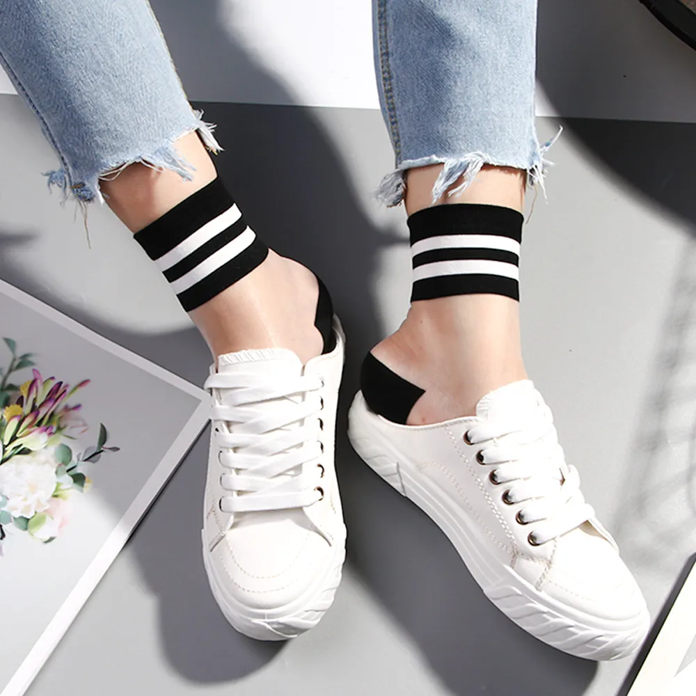 Summer Women Ultrathin Transparent Socks meias Harajuku Striped Crystal Socks Glass Silk Sock Calcetines Mujer