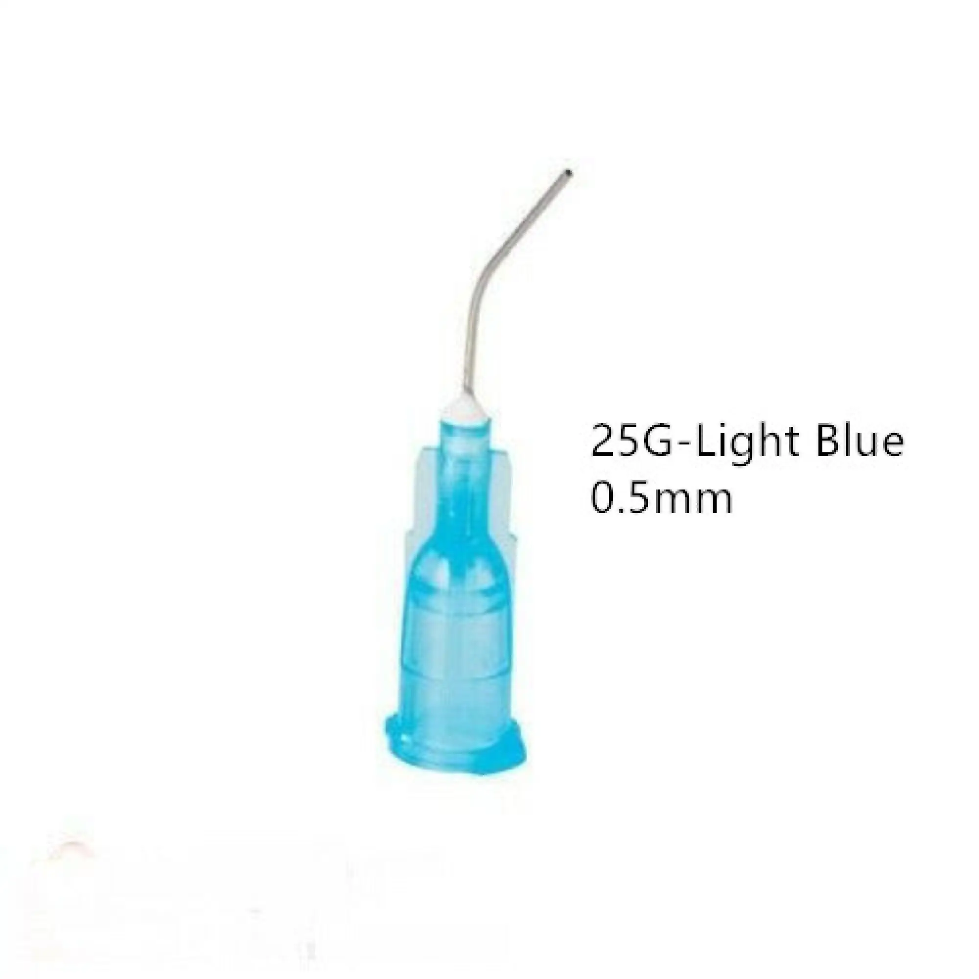 25G Dental Bent Irrigation Needle Syringe Tips Flow Resin Etch Delivery Dispensing Light Blue 0.5MM