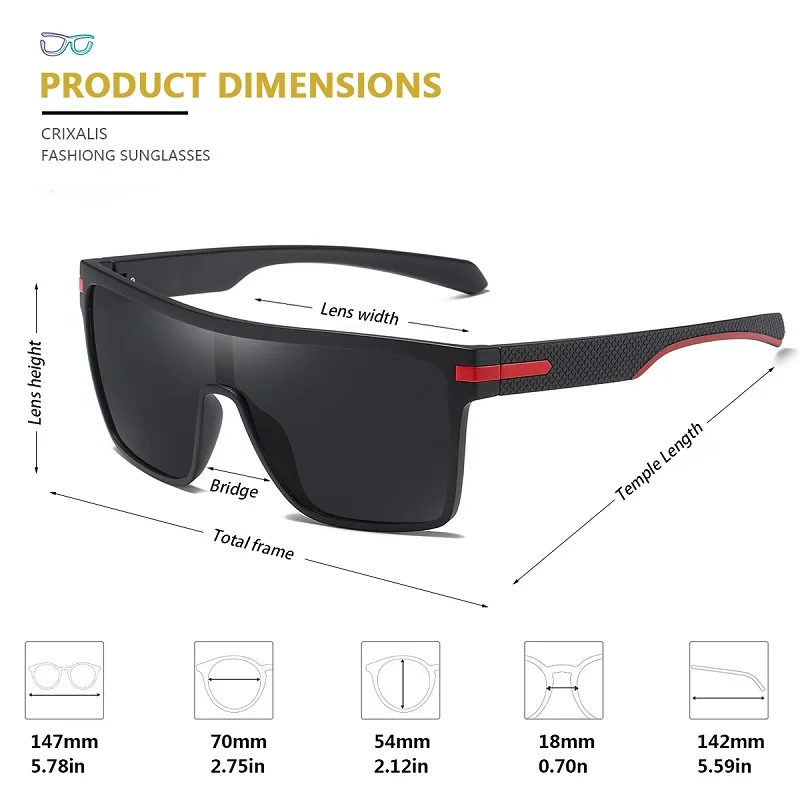 CRIXALIS Moda Polarizada Óculos de Sol Para Homens Quadrados Oversized Anti Glare Driver Espelho Óculos de Sol Mulheres UV400 Óculos Masculino