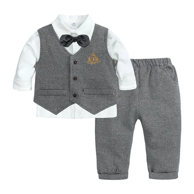 Baby Boy Clothes Set Newborn Shirt Kids Vest Boys Spring Tuxedo Bowtie Pants 3 pieces in 1 suits