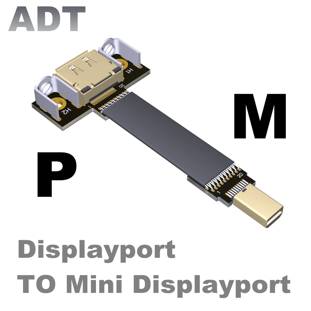 Mini DisplayPort to DisplayPort 1.2 Flat Cable Gold-Plated DP to Mini DP Male-Male Cord Supports HDR/DSC 4K@60Hz 2K@144Hz for Vi