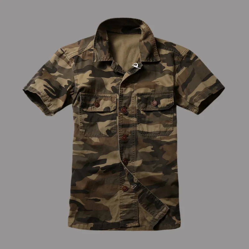 New Men's Short Sleeve Shirts Summer Camouflage Tops High Quality Cotton Air Force Casual Slim Fit Pocket Men Shirts