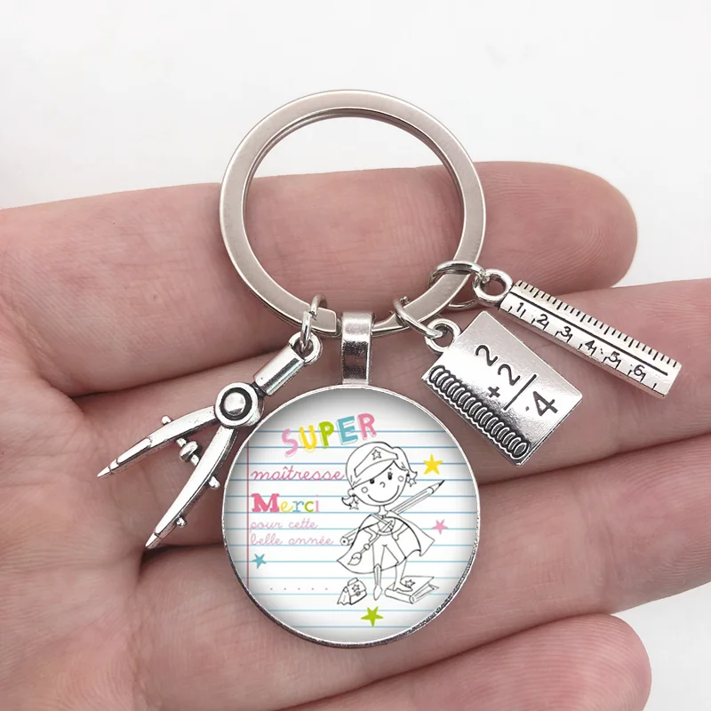 Round glass keychain ruler stationery keychain a gift for the teacher