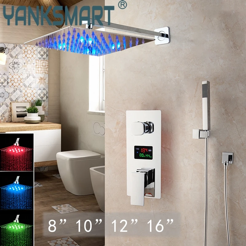 

YANKSMART Complete Bathroom Set Led Shelves For Wall Mounted Brass Faucets And Control Valve With Display Screen Mixer Water Tap