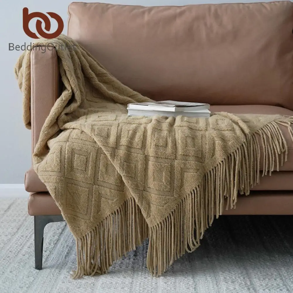 

BeddingOutlet Knitted Blanket for Beds Geometric Bedspread Modern Soft Blanket On the Sofa Solid Color Warm Throw Blanket Mantas