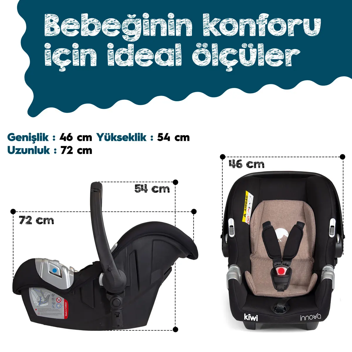 Child safety seat Kiwi Innova Safe & Comfort 0-13 kg Extra Cushion, Safety Approved, baby Carriage and Car Seat and Bouncer