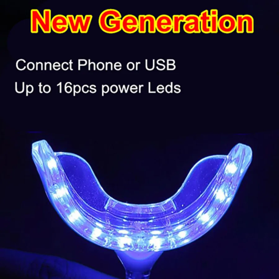 New Generation !!! 16pcs Leds Portable Teeth Tooth Whitening Devices with 3 Connection Lines for Iphone and Android Etc