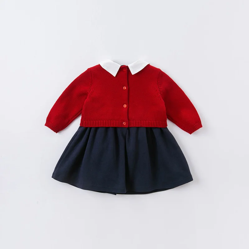 DBM14515 dave bella autunno del bambino della ragazza arco sveglio del maglione del ricamo del vestito dei bambini di modo capretti del vestito da